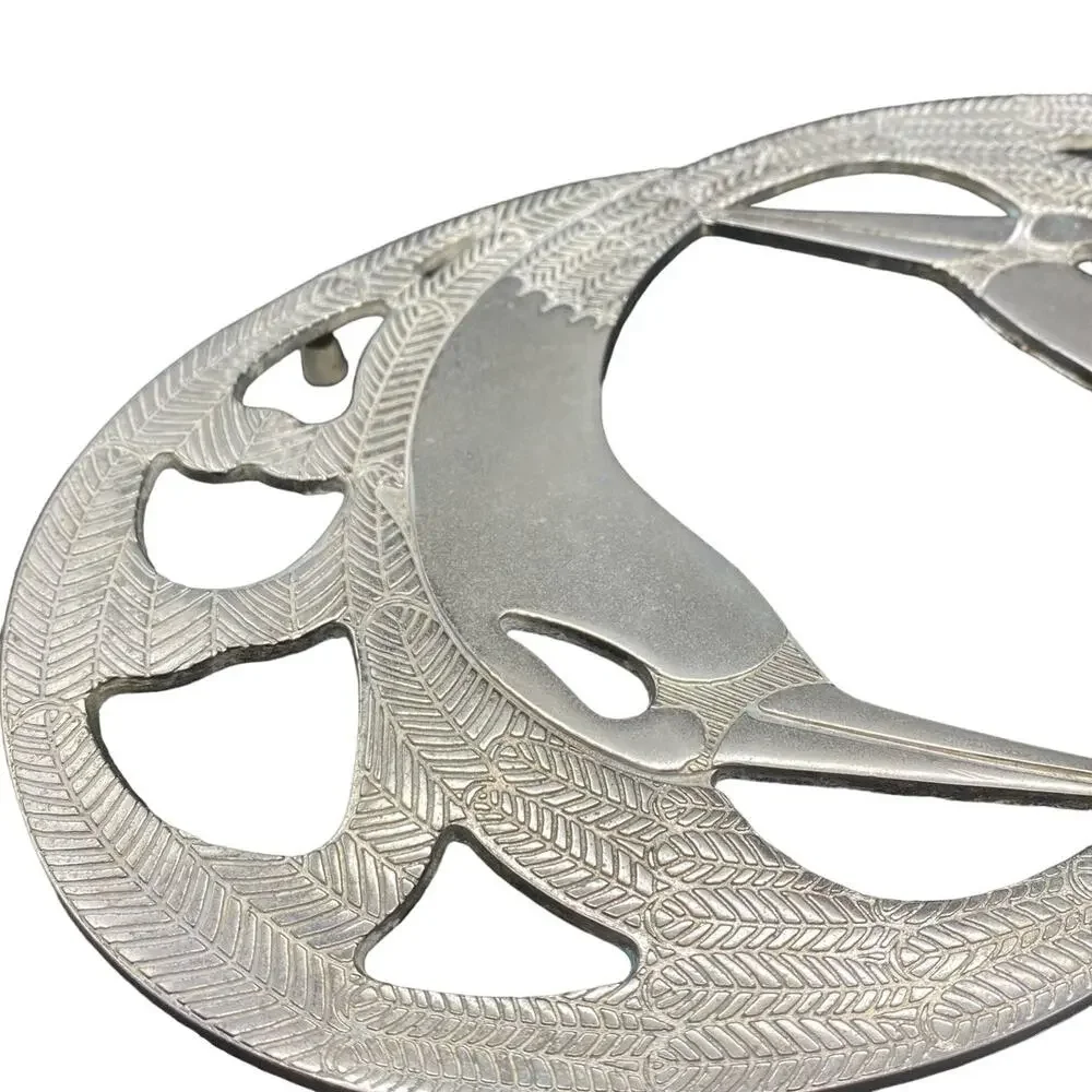 Silver open work Entwined swans art Deco Trivet‎ Italy signed
